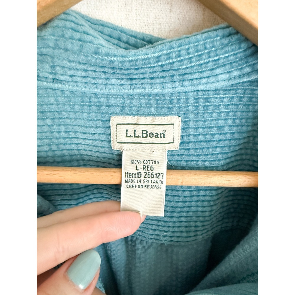 LL Bean Vintage Button Up Shirt Corduroy Texture L Regular Teal Blue Cotton - Picture 3 of 3